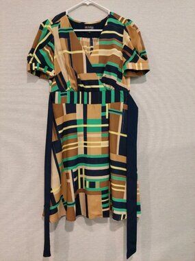 70s Mod Style Geometric Colorblock Wrap Dress | The Webster Miami | S